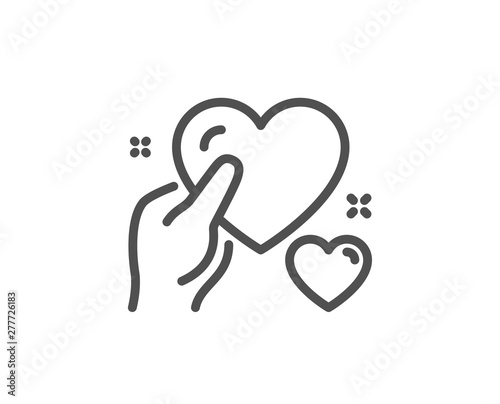 Hold heart line icon. Care love emotion sign. Valentine day symbol. Quality design element. Linear style hold heart icon. Editable stroke. Vector