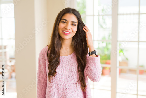 Free Download Beautiful brunette woman smiling cheerful, looking happy and positive - GFXLoad