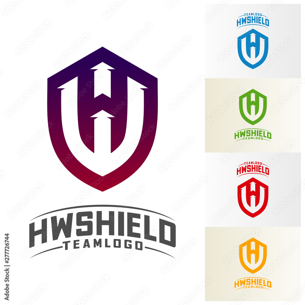 HW Shield Logo Design Vector. Initial HW logo Template. Shield WH logo concept. Icon Symbol HW Shield Logo Design Vector. Initial HW logo Template. Shield WH logo concept. Icon Symbol
