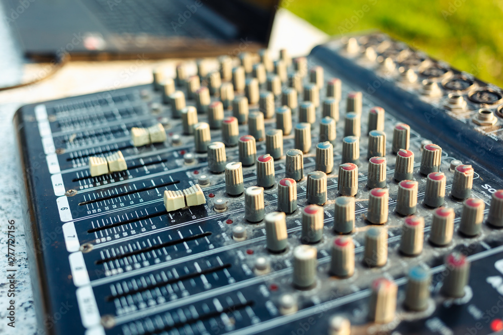 Dj mixer close up. Useful for various music and sound themes. Dj mixer close up. Useful for various music and sound themes.