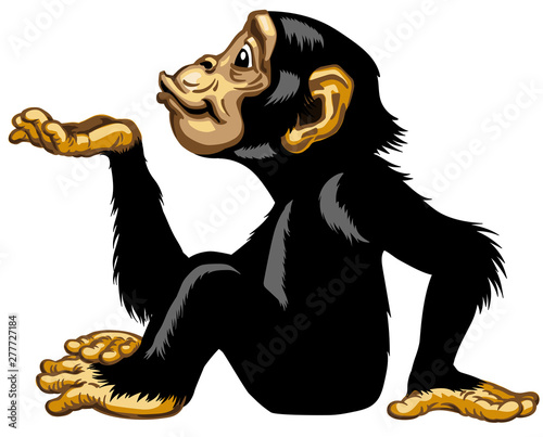 Fotobehang Cartoon chimpanzee keeping empty cupped hand palm up