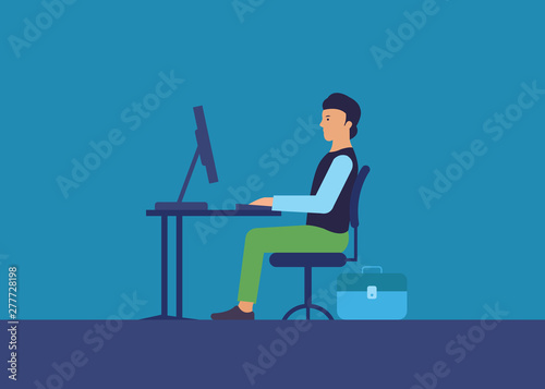 Working man with computer on the desk.