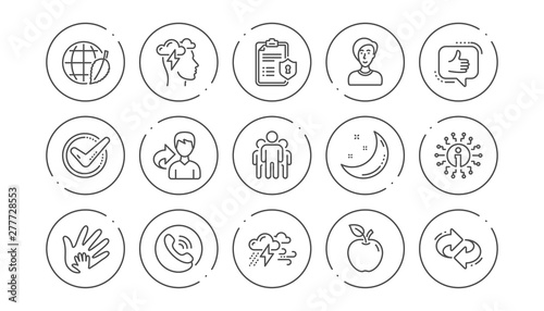 Check mark, Sharing economy and Mindfulness stress line icons. Privacy Policy, Social Responsibility. Linear icon set. Line buttons with icon. Editable stroke. Vector