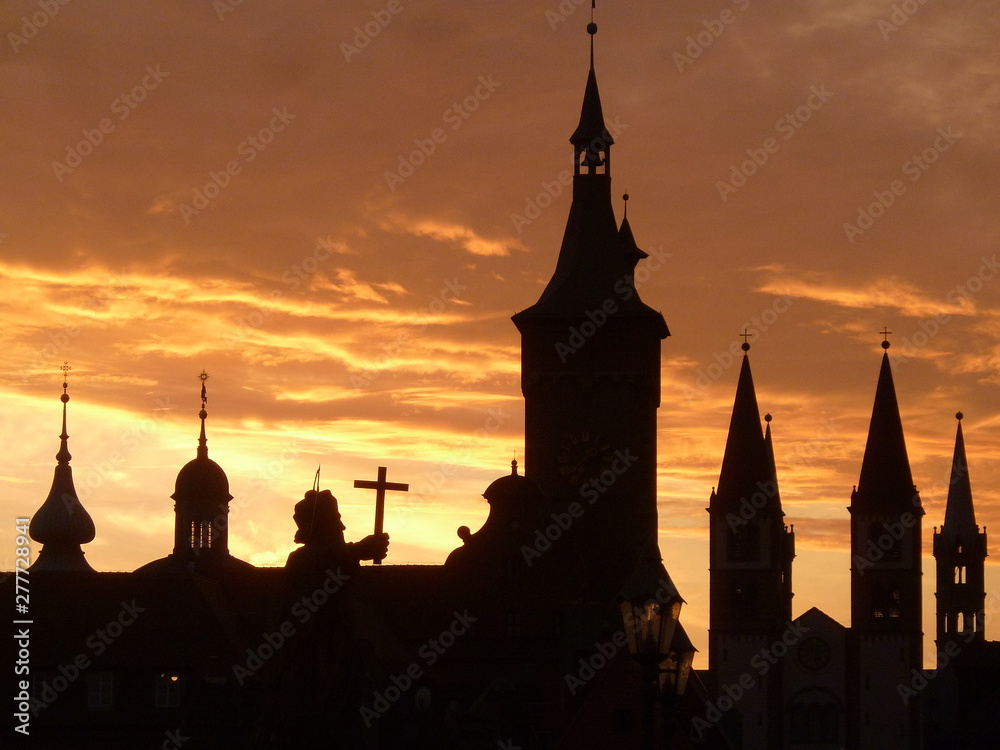 Church towers in Bavaria silhouette morning sky