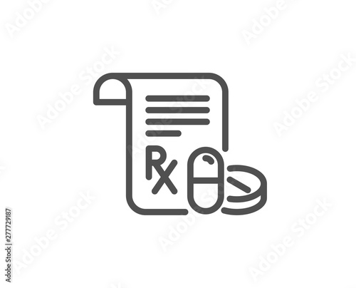 Medical prescription line icon. Medicine pills sign. Pharmacy medication symbol. Quality design element. Linear style medical prescription icon. Editable stroke. Vector