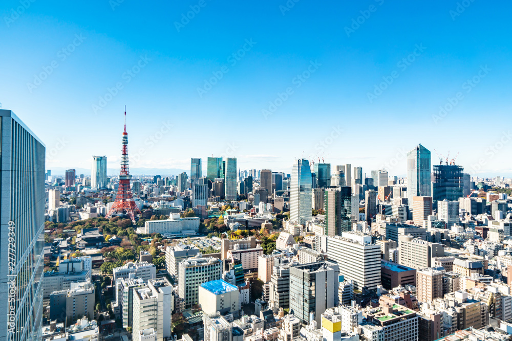 Obraz premium Tokyo cityscape - modern aerial view with Roppongi and Minato wards.