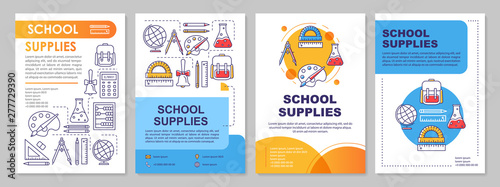 School supplies brochure template layout. Education stationery. Flyer, booklet, leaflet print design with linear illustrations. Vector page layouts for magazines, annual reports, advertising posters