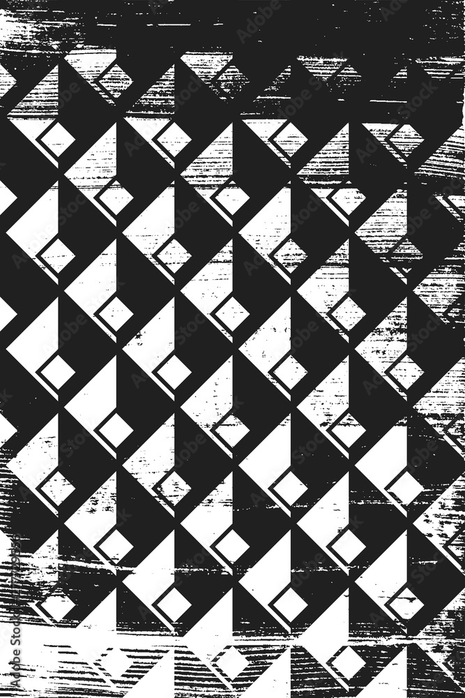 Fototapeta premium Grunge abstract isometric pattern. Vertical black and white backdrop.