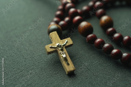 Wooden Rosary Cross Close Up