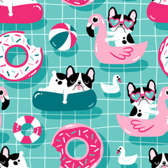 Keuken achterwand Honden patronen Schattige honden in zwembad patroon  © MirabellePrint