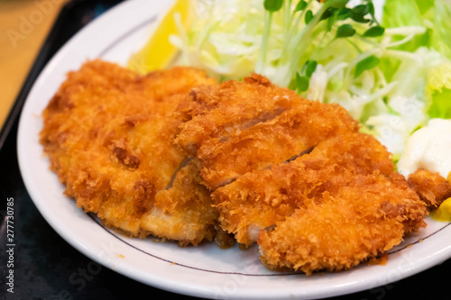 Breaded pork cutlet, Tonkatsu, Japanese food.