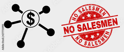 Vector dollar links pictogram and No Salesmen stamp. Red round textured seal stamp with No Salesmen text. Vector composition for dollar links in flat style. Black isolated dollar links pictogram.
