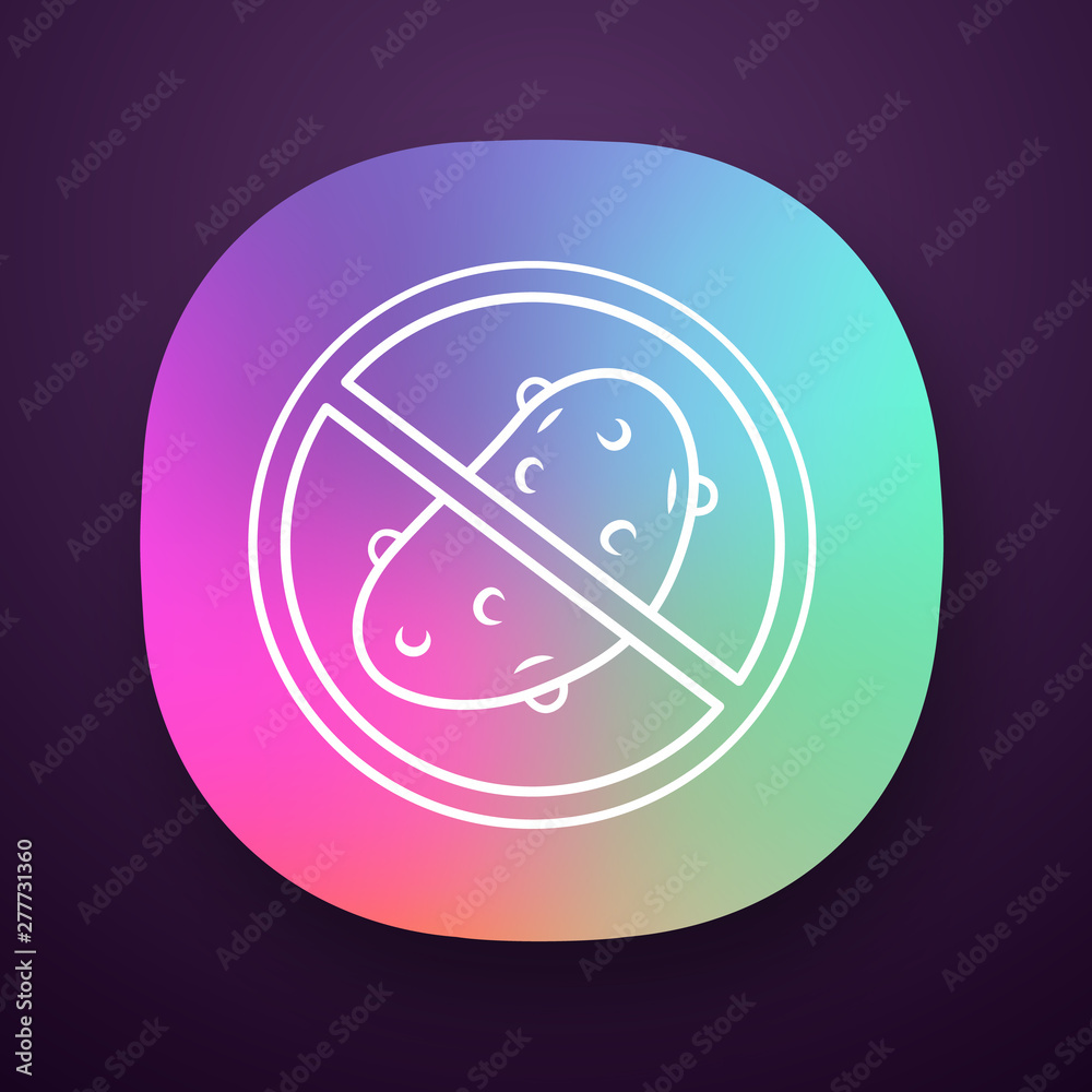 No potato diet app icon. Low carbs and fat dish. UI/UX user interface. Weight loss and healthy eating. Web or mobile application. Carbohydrate free dietary product vector isolated illustration No potato diet app icon. Low carbs and fat dish. UI/UX user interface. Weight loss and healthy eating. Web or mobile application. Carbohydrate free dietary product vector isolated illustration