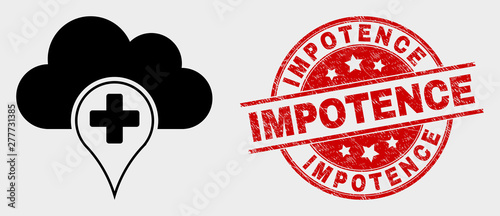 Vector medical cloud icon and Impotence seal. Red rounded distress seal with Impotence text. Vector combination for medical cloud in flat style. Black isolated medical cloud symbol.