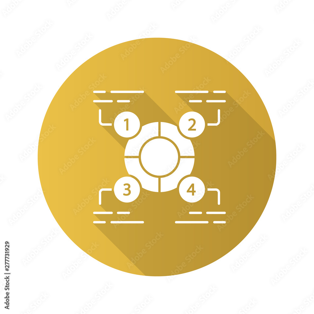 Explanatory diagram flat design long shadow glyph icon. Statistics data. Ring divided into 4 sectors. Four parts of whole. Information symbolic representation. Vector silhouette illustration Explanatory diagram flat design long shadow glyph icon. Statistics data. Ring divided into 4 sectors. Four parts of whole. Information symbolic representation. Vector silhouette illustration