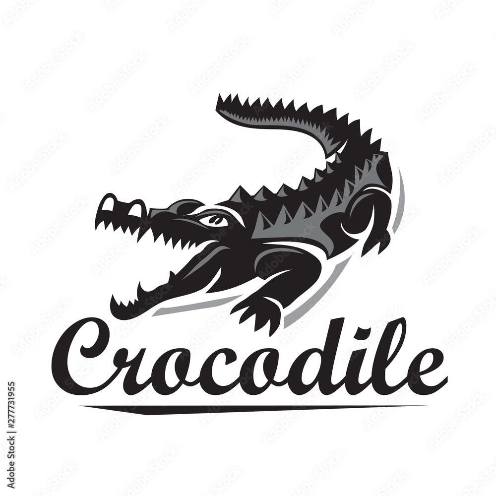 Angry wild crocodile art logo design inspiration Stock Vector