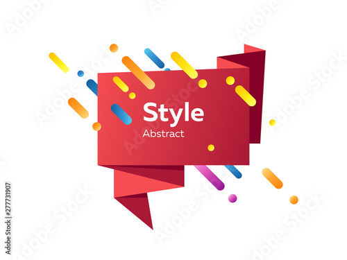 Dark pink geometric abstract element with sample text. Irregular colored forms and lines. Abstract banner isolated on white. Template for logo, flyer, presentation design. Vector illustration