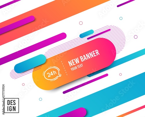 24 hour service line icon. Call support sign. Feedback chat symbol. Diagonal abstract banner. Linear 24h service icon. Geometric line shapes. Vector