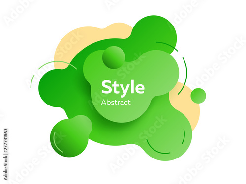 Green abstract modern fluid elements with sample text Dynamic colored forms and lines. Gradient abstract banner with liquid shapes. Template for logo, flyer, presentation design. Vector illustration
