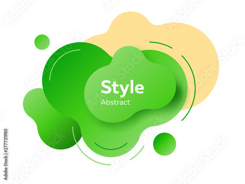 Green abstract modern liquid element with sample text. Dynamic colored forms and lines. Gradient abstract banner with flowing shapes. Template for logo, flyer, presentation design. Vector illustration