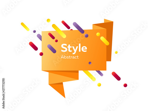 Orange geometric abstract element with sample text. Irregular colored forms and lines. Abstract banner isolated on white. Template for logo, flyer, presentation design. Vector illustration