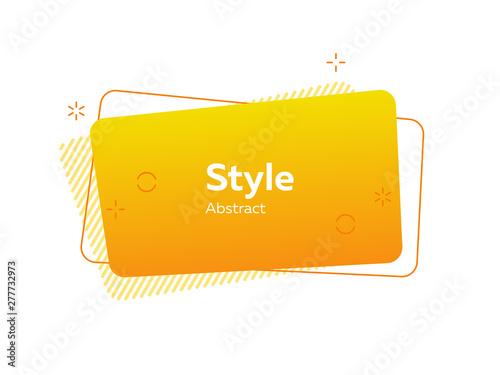 Yellow irregular rectangle, frame and hatching. Abstract geometric shape, text sample, overlay. Vector illustration for trendy posters, logos, presentation slide design