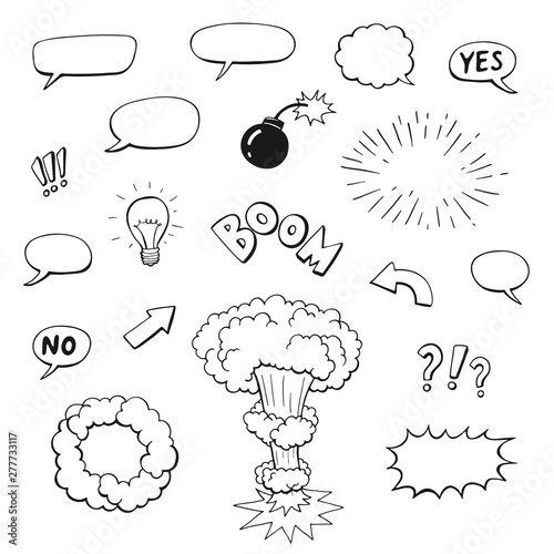 set of speech bubbles doodles, cartoon style