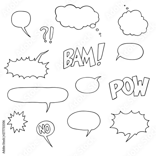 sketch of comic bubbles, doodles set