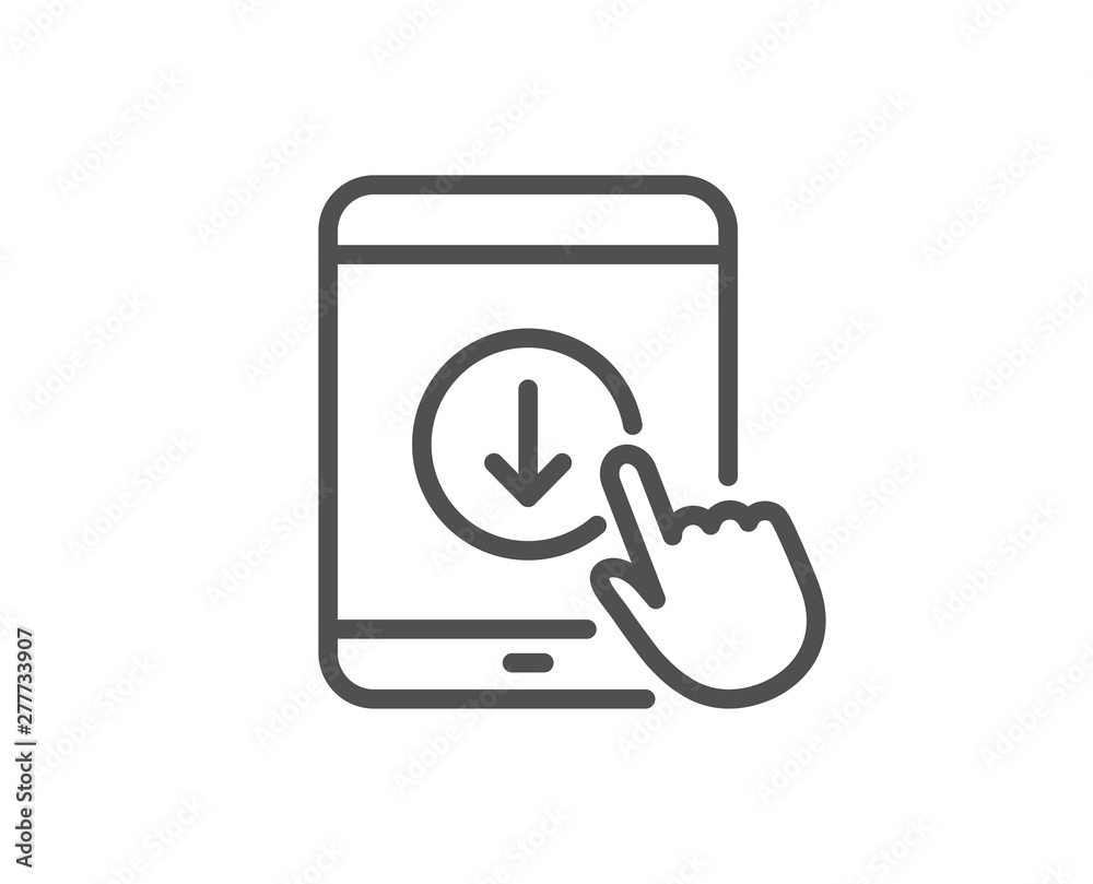 Scroll down tablet pc line icon. Scrolling screen sign. Swipe page. Quality design element. Linear style scroll down icon. Editable stroke. Vector Scroll down tablet pc line icon. Scrolling screen sign. Swipe page. Quality design element. Linear style scroll down icon. Editable stroke. Vector