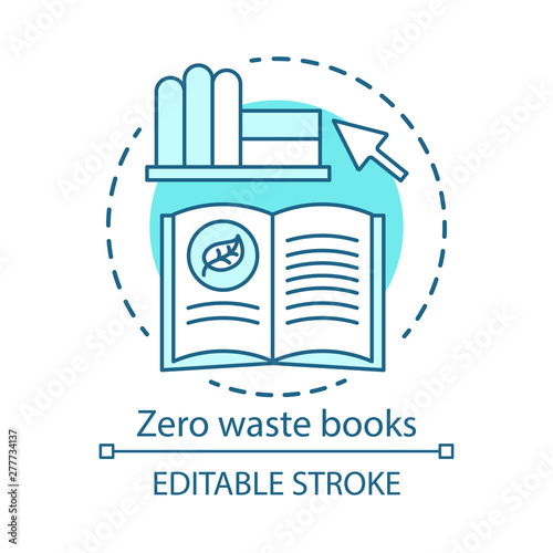 Zero waste books and literarure concept icon. Environmental issues and eco, friendly education idea, ecology learning thin line illustration. Vector isolated outline drawing. Editable stroke