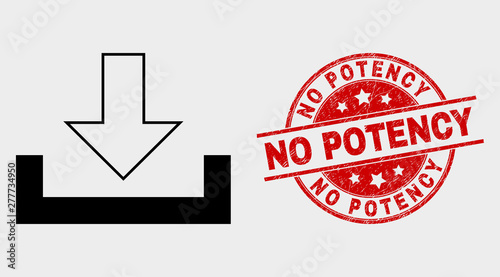 Vector download icon and No Potency seal stamp. Red round textured seal stamp with No Potency caption. Vector combination for download in flat style. Black isolated download icon.