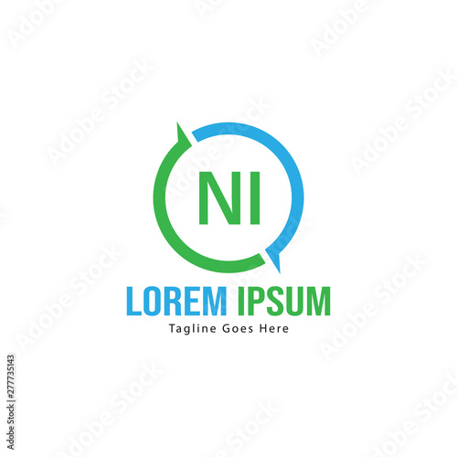 Initial NI logo template with modern frame. Minimalist NI letter logo vector illustration
