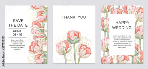 Elegant floral invite set modern card in tulips