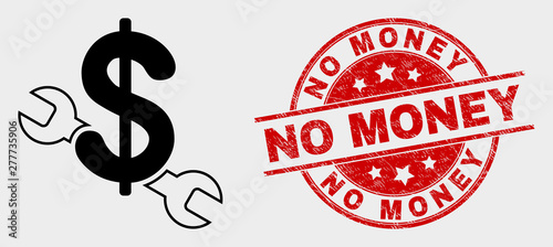 Vector repair price icon and No Money seal stamp. Red rounded scratched stamp with No Money caption. Vector combination for repair price in flat style. Black isolated repair price icon.