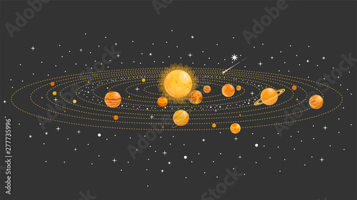 Solar system with isolated planets. Vector flat illustration. Infographics.