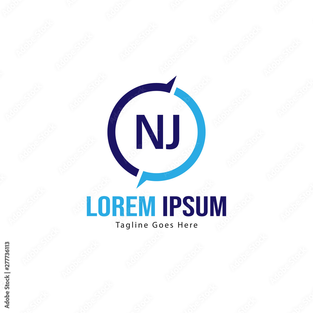 Initial NJ logo template with modern frame. Minimalist NJ letter logo vector illustration