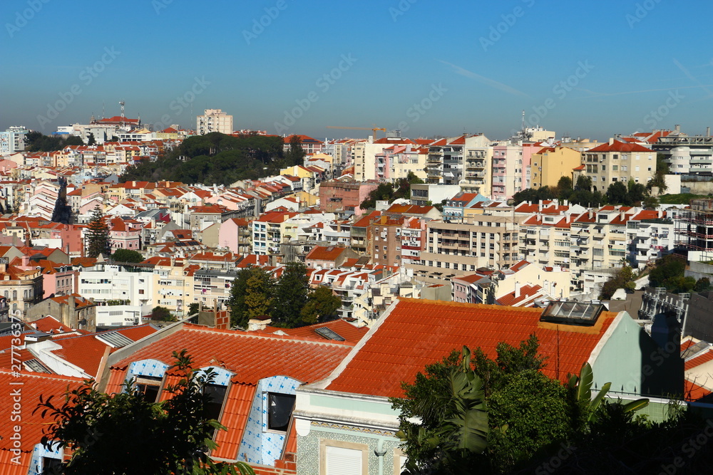 Panoramic city view of Lisbon in winter