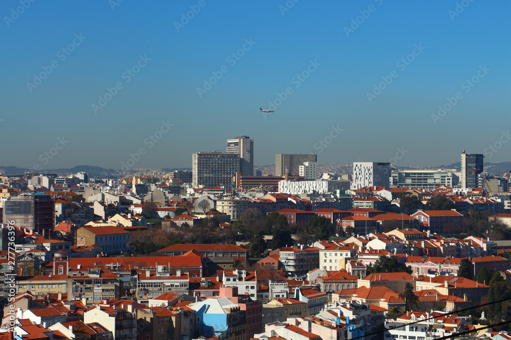 Panoramic city view of Lisbon in winter