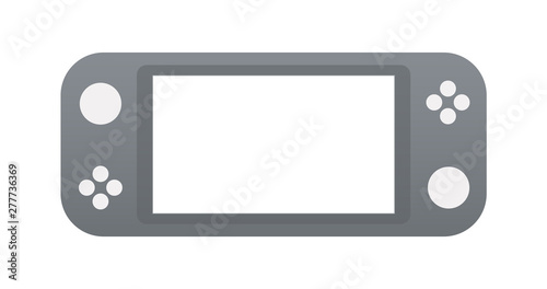 Grey Portable video game Console, handheld gadget for Video Gaming isolated on white background. Illustration for design, apps and web. Mockup