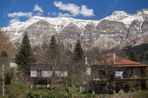 kipseli village in Arta perfecture view from central square to the mountain