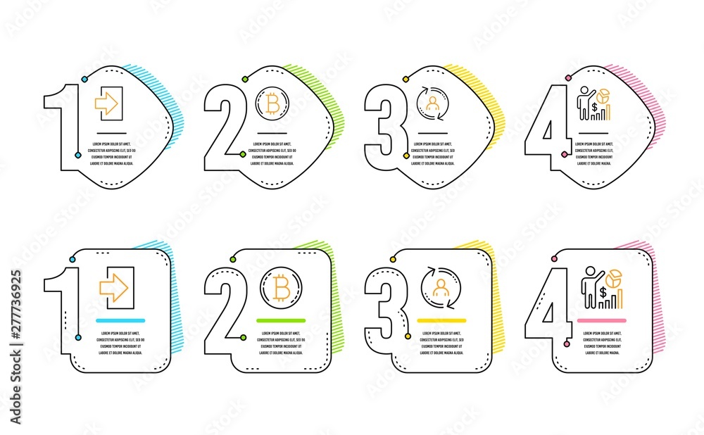 Bitcoin, User info and Login icons simple set. Seo statistics sign. Cryptocurrency coin, Update profile, Sign in. Analytics chart. Technology set. Infographic timeline. Line bitcoin icon. Vector Bitcoin, User info and Login icons simple set. Seo statistics sign. Cryptocurrency coin, Update profile, Sign in. Analytics chart. Technology set. Infographic timeline. Line bitcoin icon. Vector