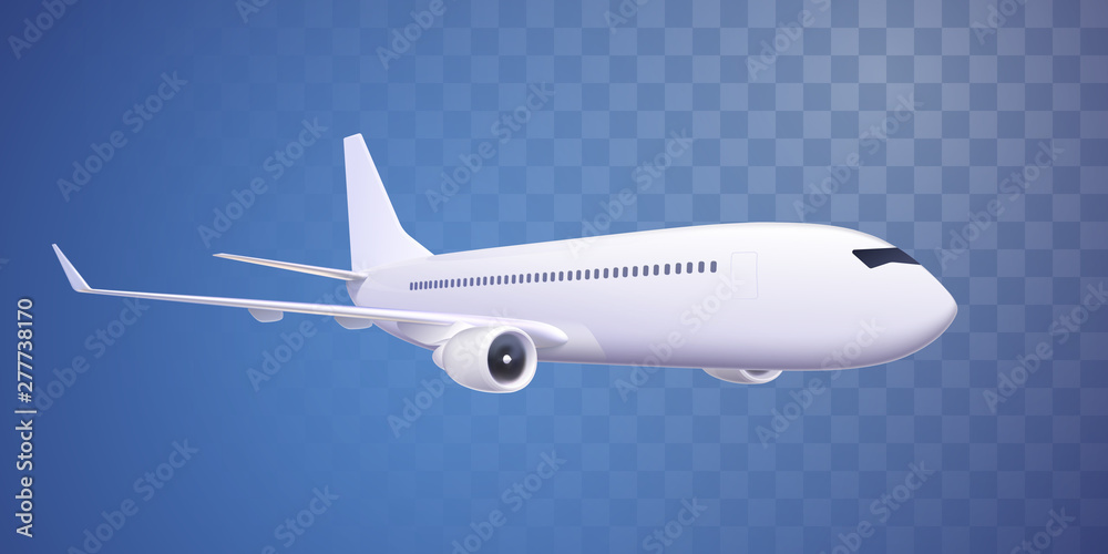 Realistic airplane isolated on checkered background