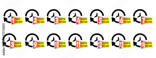 Analog clock with 1 to 14 days to go mark. Vector sign for label  print  button  logo  mark  sign and other creative uses
