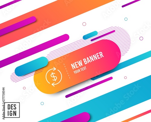 Currency exchange line icon. Money Transfer sign. Dollar in rotation arrow symbol. Diagonal abstract banner. Linear usd exchange icon. Geometric line shapes. Vector