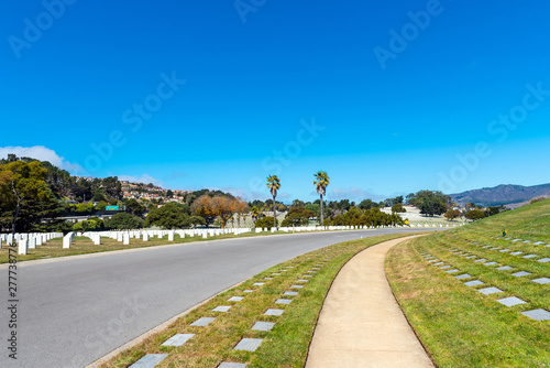 Golden Gate National Cemetery, San Bruno, California, USA. Copy space for text.