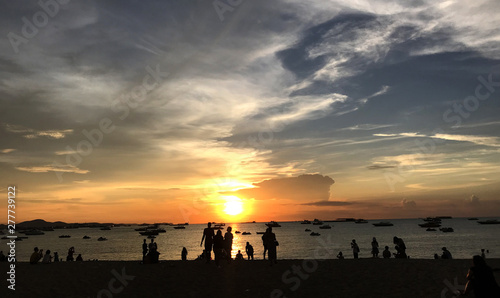 Sunset and sea at Pattaya beach, Thailand