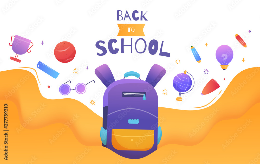 Fototapeta premium Modern Back to school banner, simple design for any purposes. Study concept. Creative sale promotion vector element. Colorful background