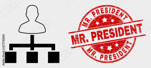 Vector user links icon and Mr. President seal stamp. Red round distress seal with Mr. President text. Vector combination for user links in flat style. Black isolated user links icon.
