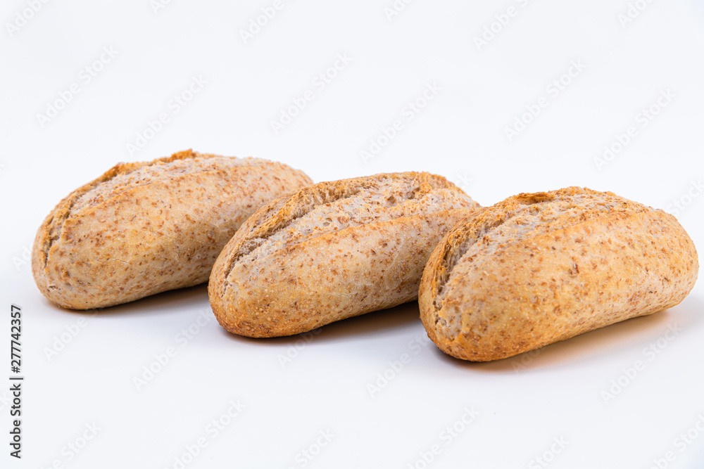 Three loaf of bread isolated on white background. Homemade bread