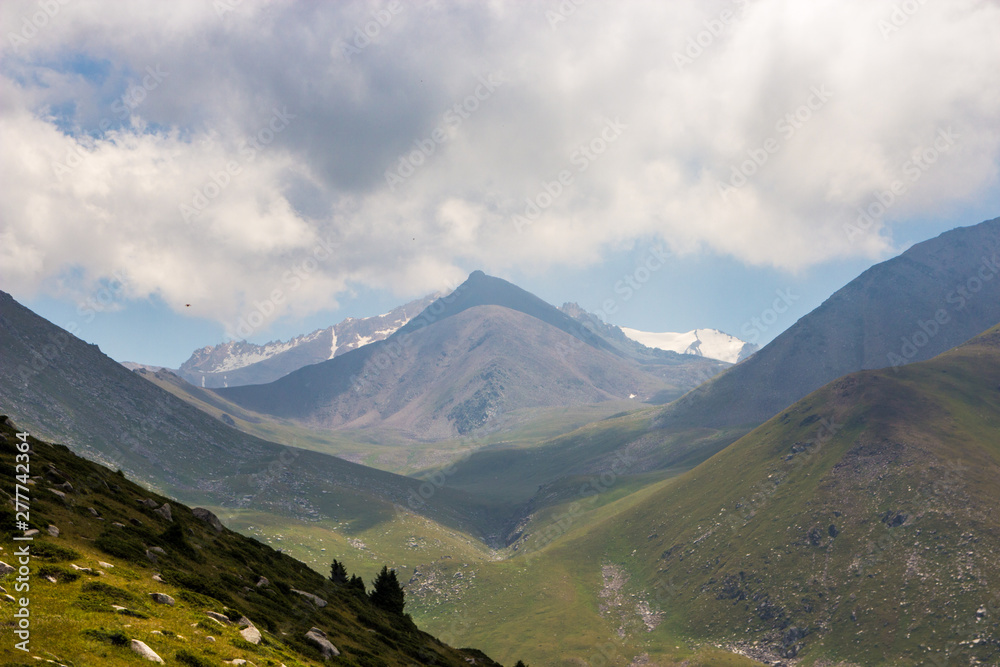 Mountain valley in summer, Almaty, Kazakhstan. View from the mountain peak Kumbel